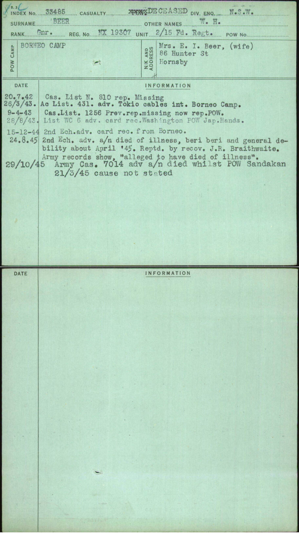 Beer, W H, NX19307