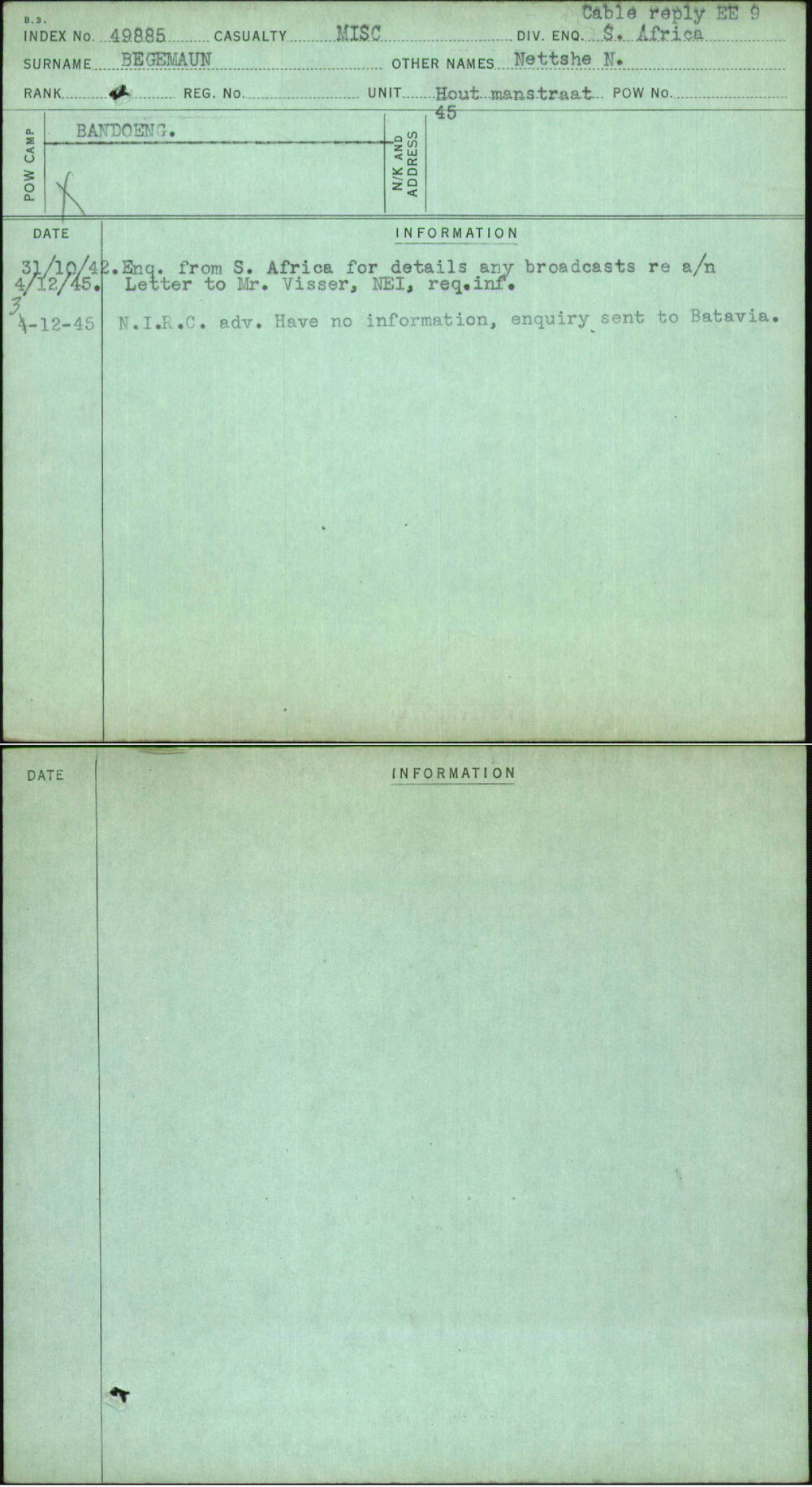 Begemaun, Nettshe N, [No Service Number]