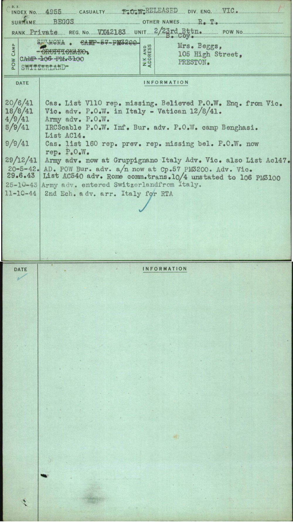 Beggs, R T, VX42183