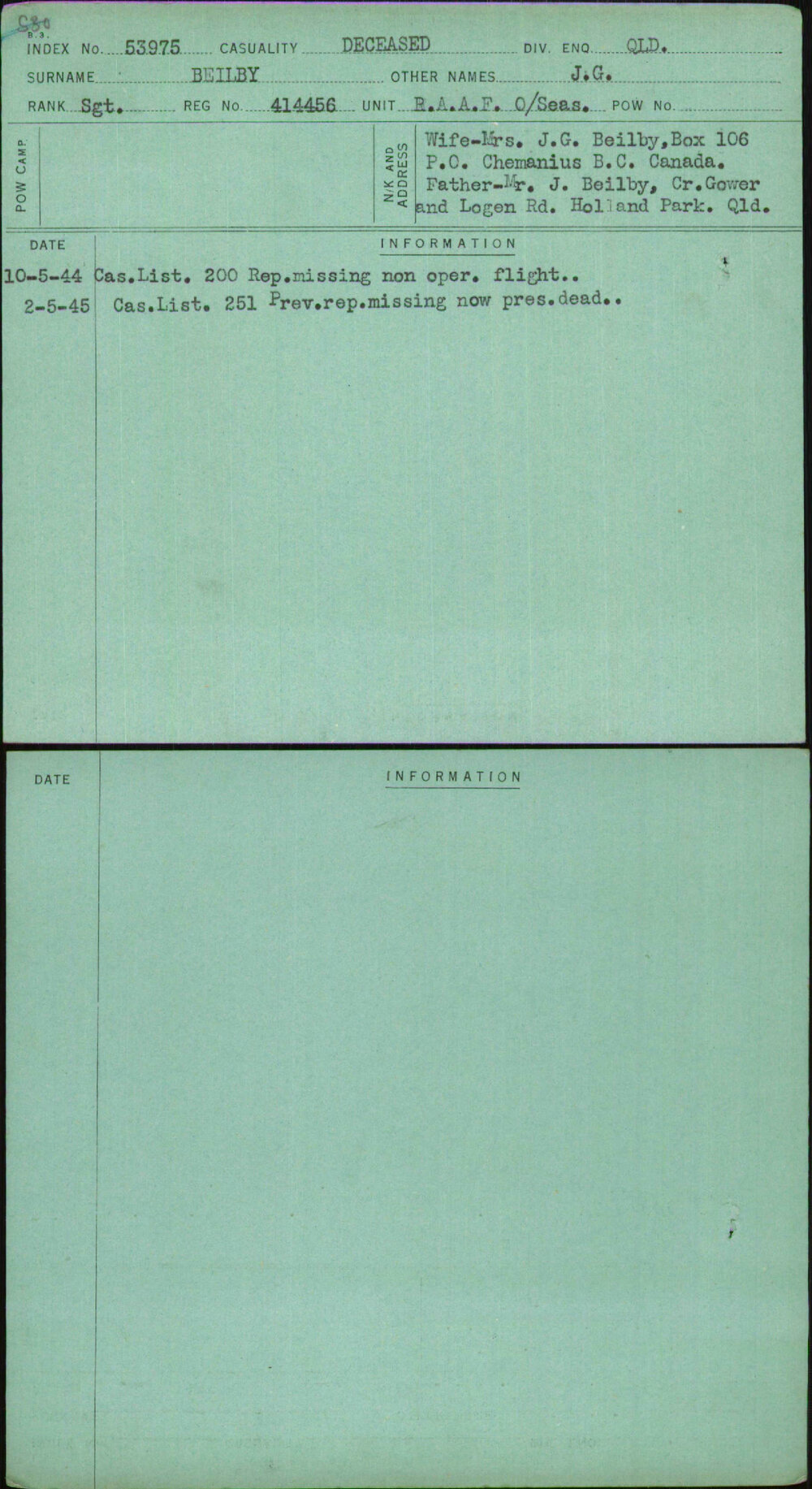 Beilby, J G, 414456