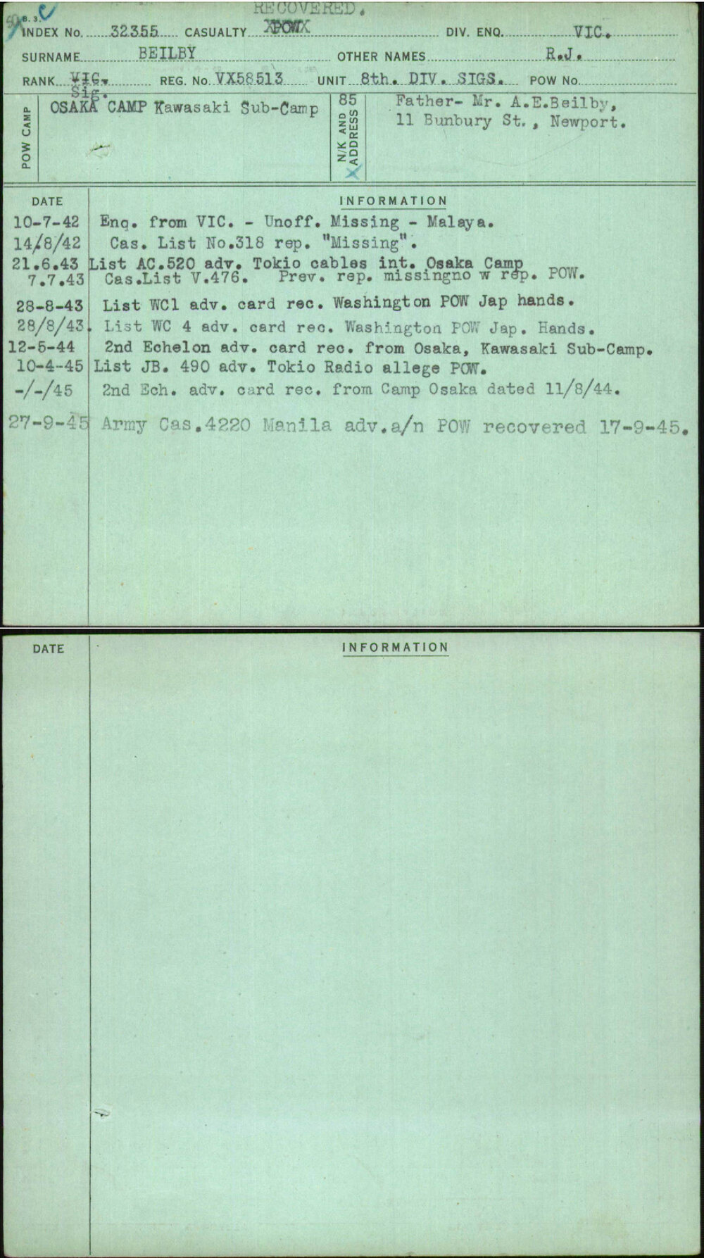 Beilby, R J, VX58513