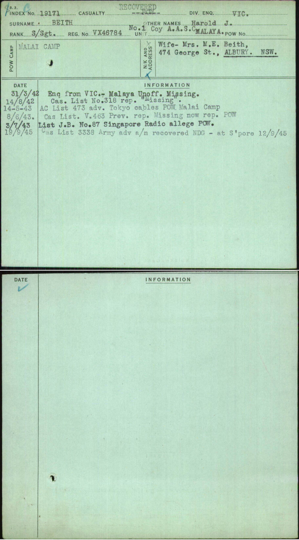 Beith, Harold J, VX46784