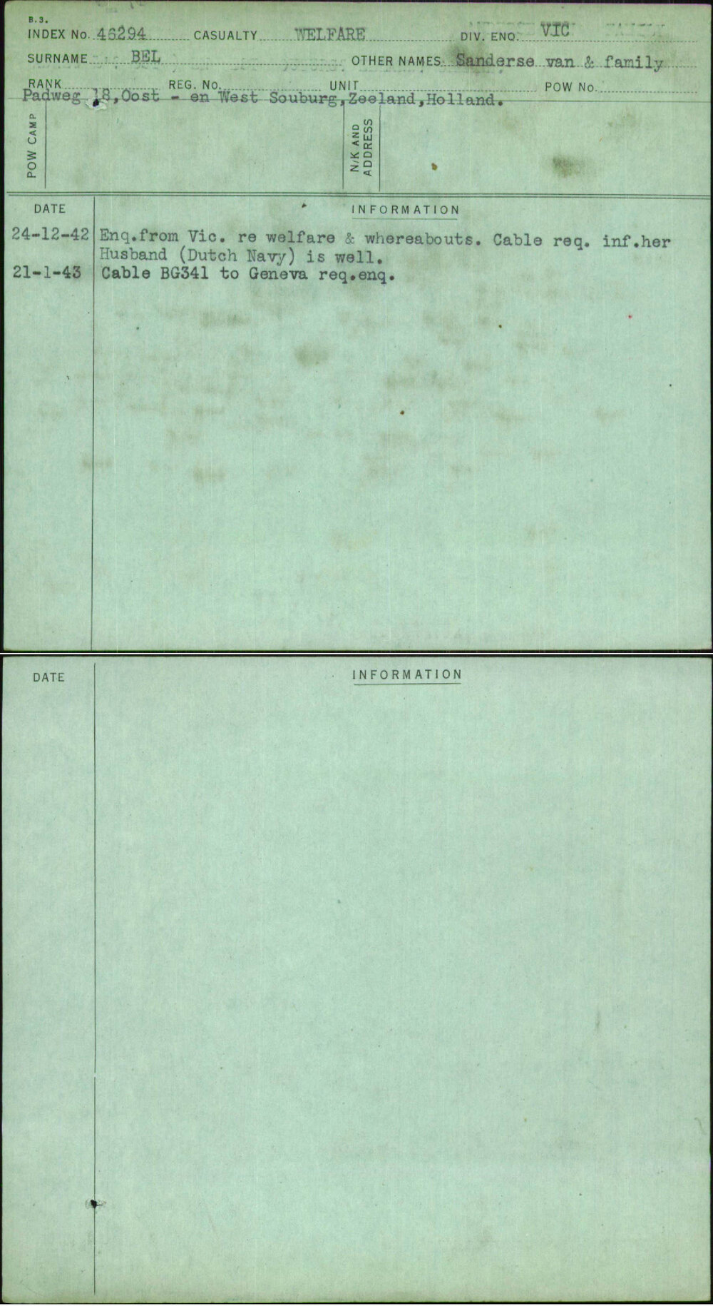 Bel, Sanderse Van &amp; Family, [No Service Number]