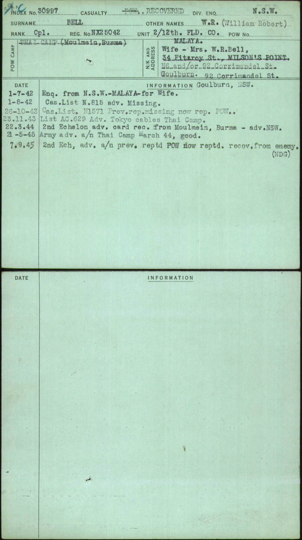 Bell, W R (William Robert), NX25042