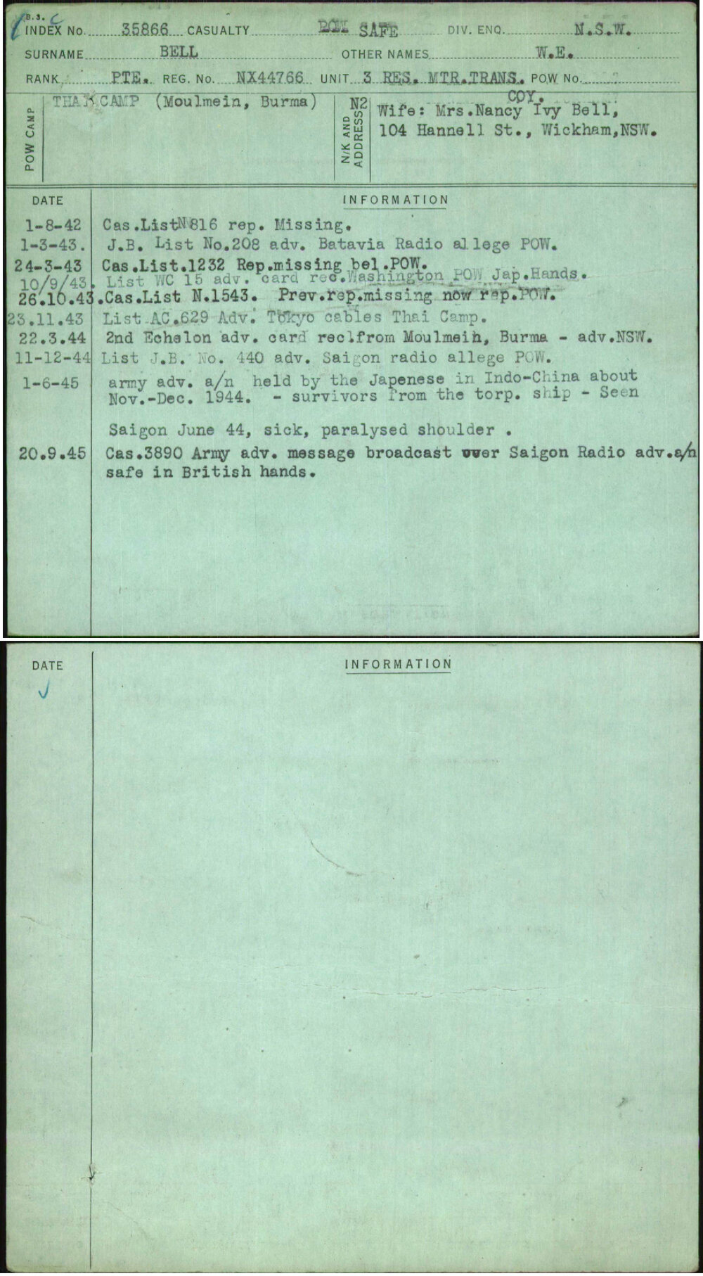 Bell, W E, NX44766