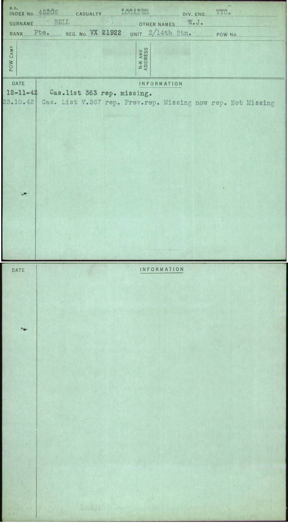 Bell, W J, VX21922