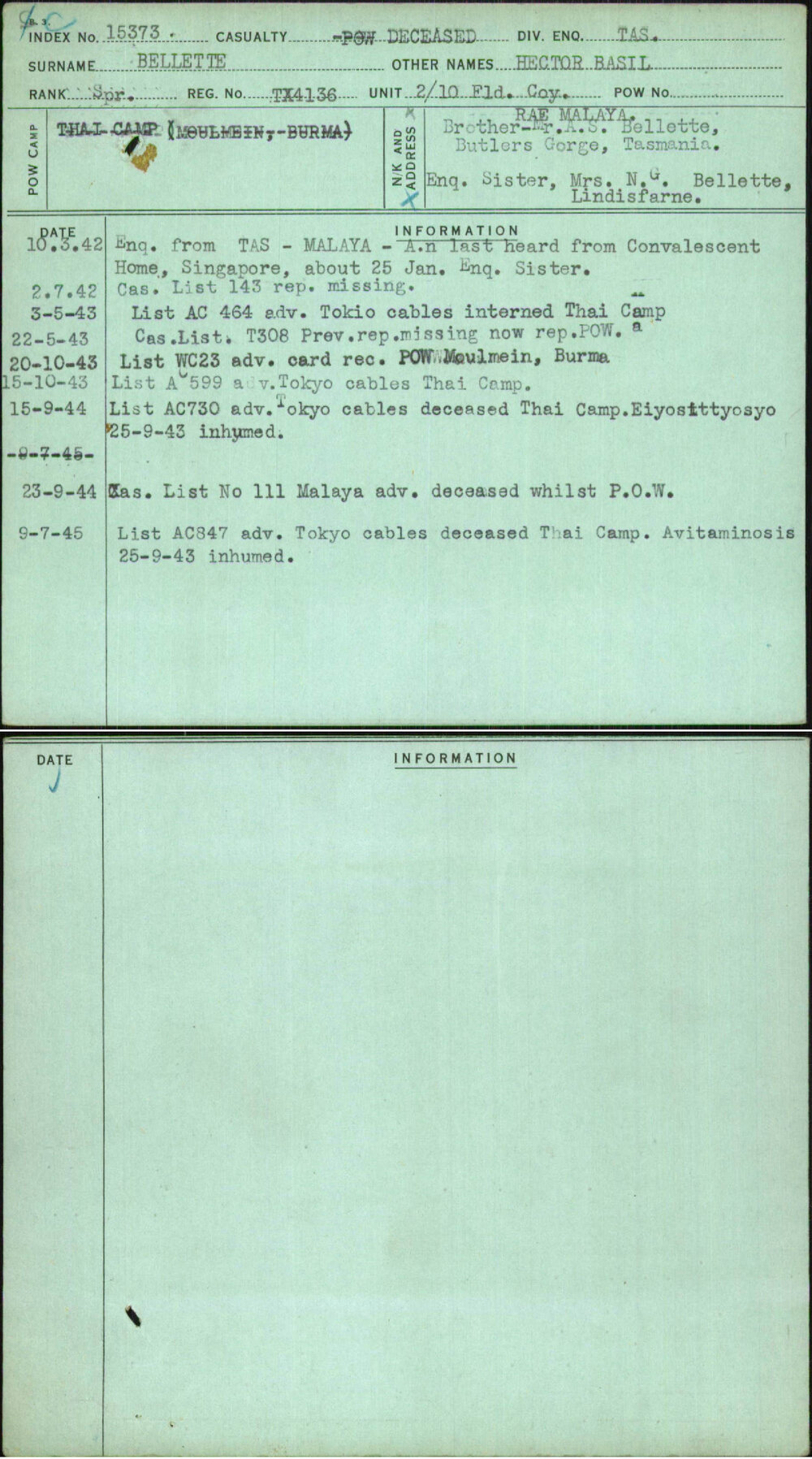 Bellette, Hector Basil, TX4136