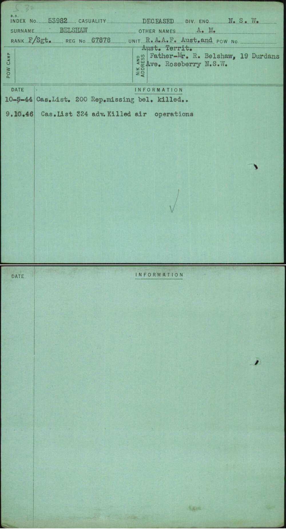 Belshaw, A M, 67878