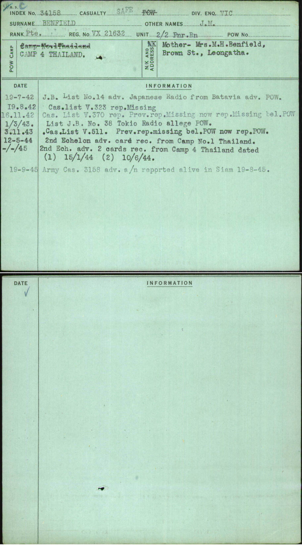 Benfield, J M, VX21632
