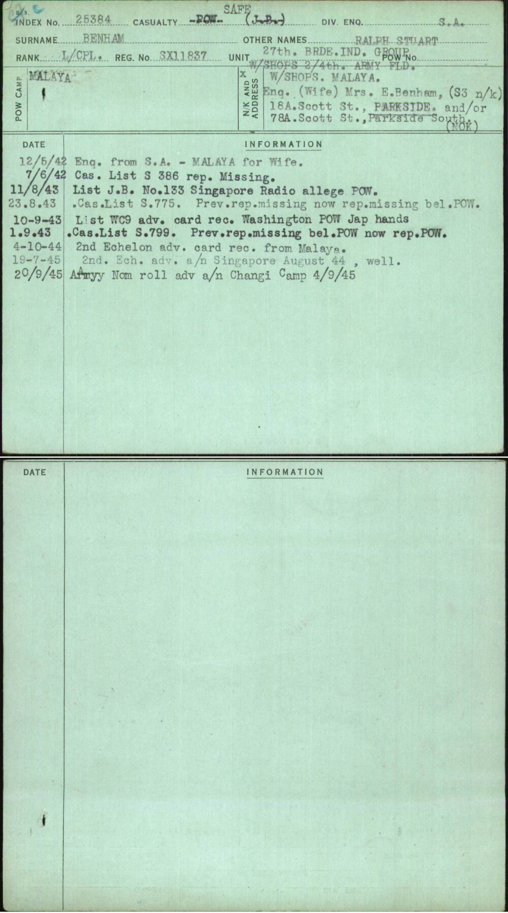 Benham, Ralph Stuart, SX11837