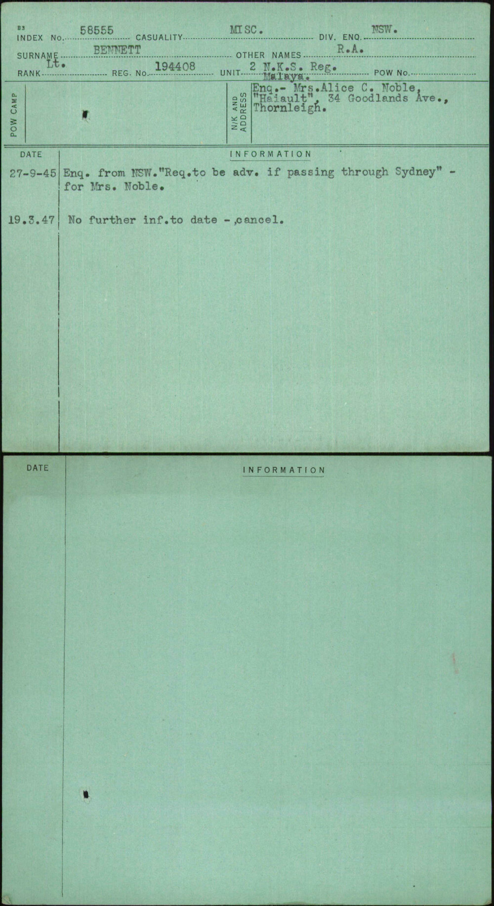 Bennett, R A, 194408