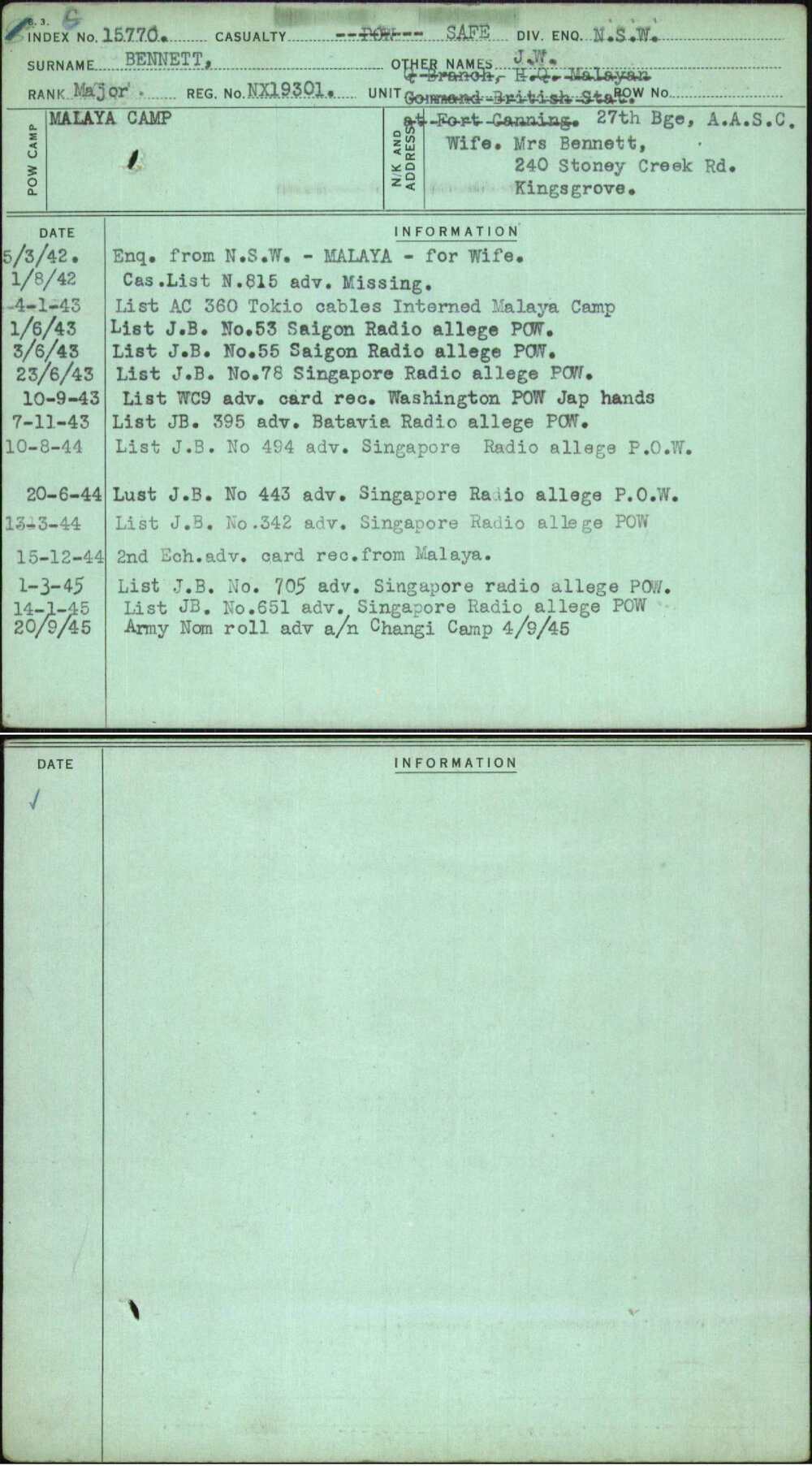 Bennett, J W, NX19301