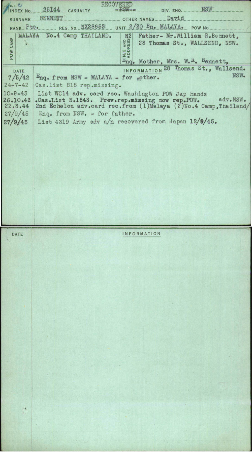 Bennett, David, NX28652