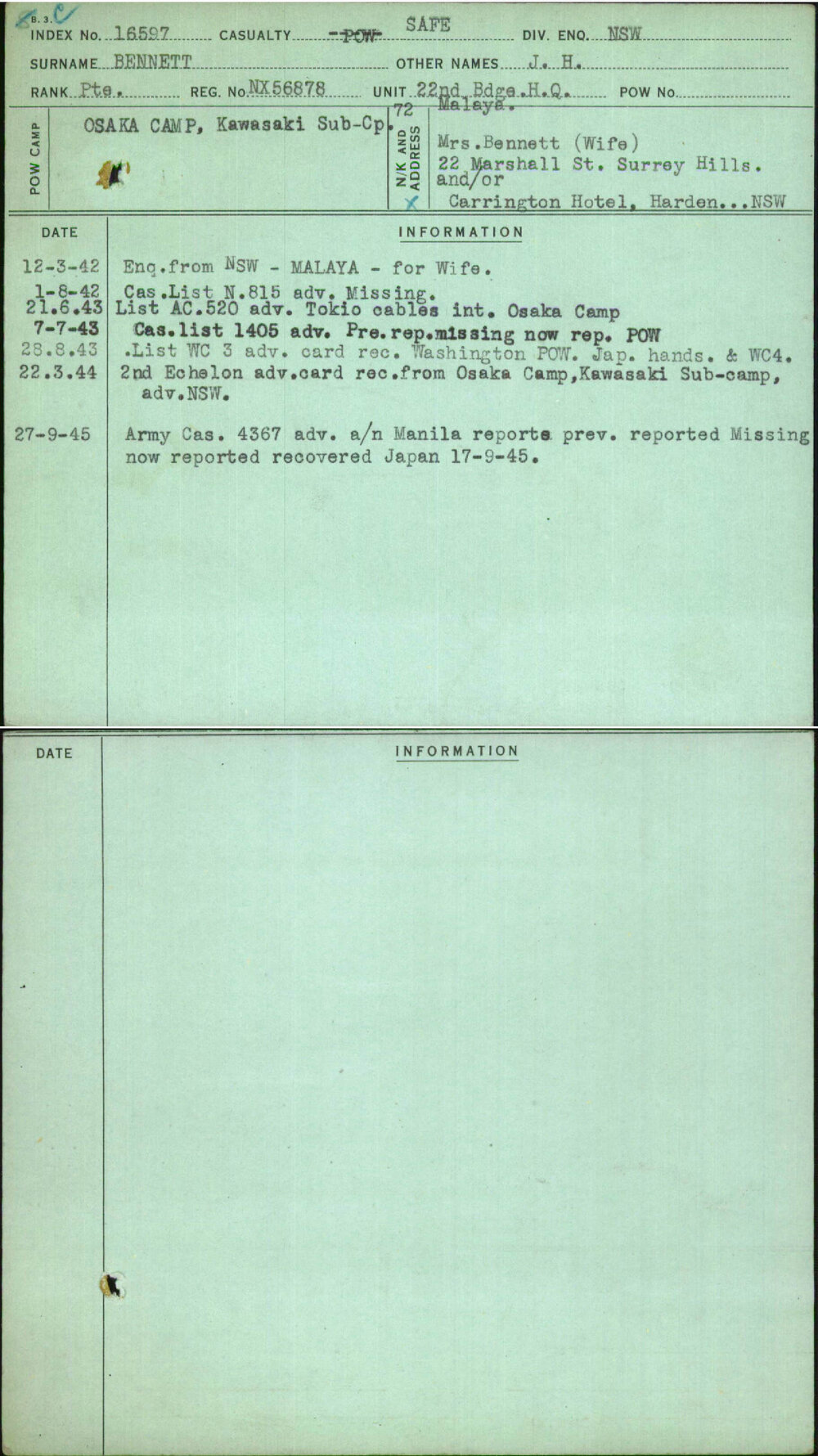 Bennett, J H, NX56878