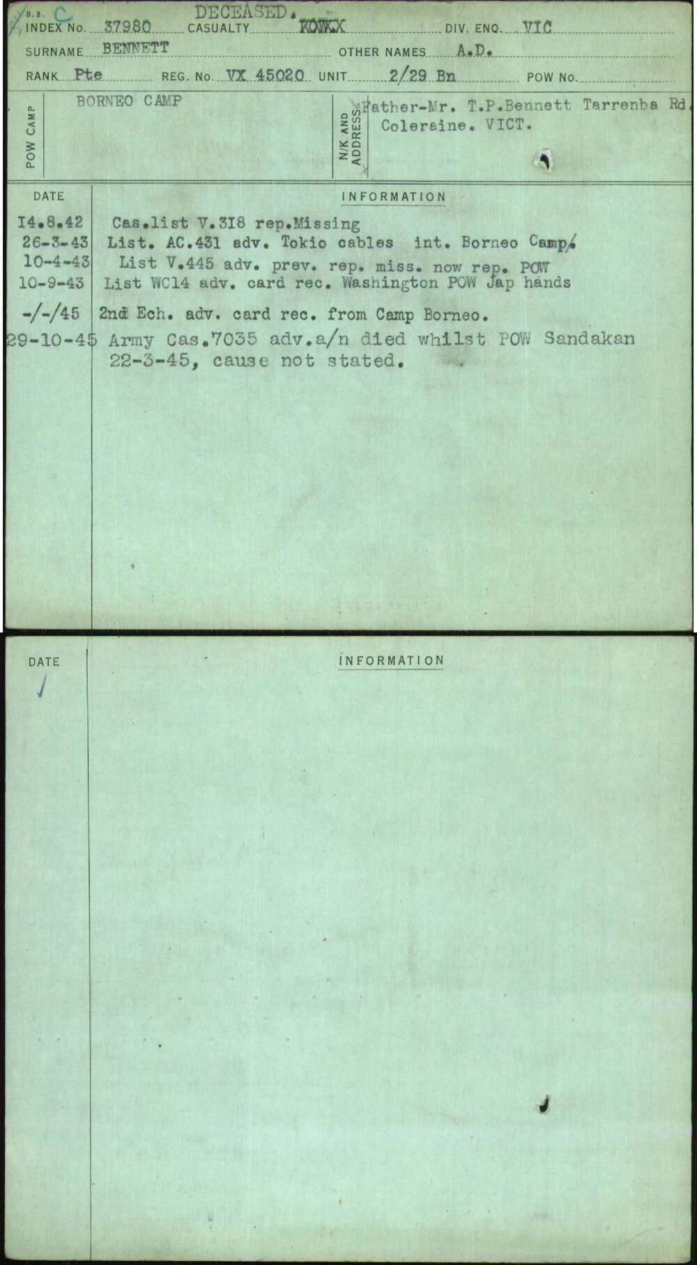 Bennett, A D, VX45020