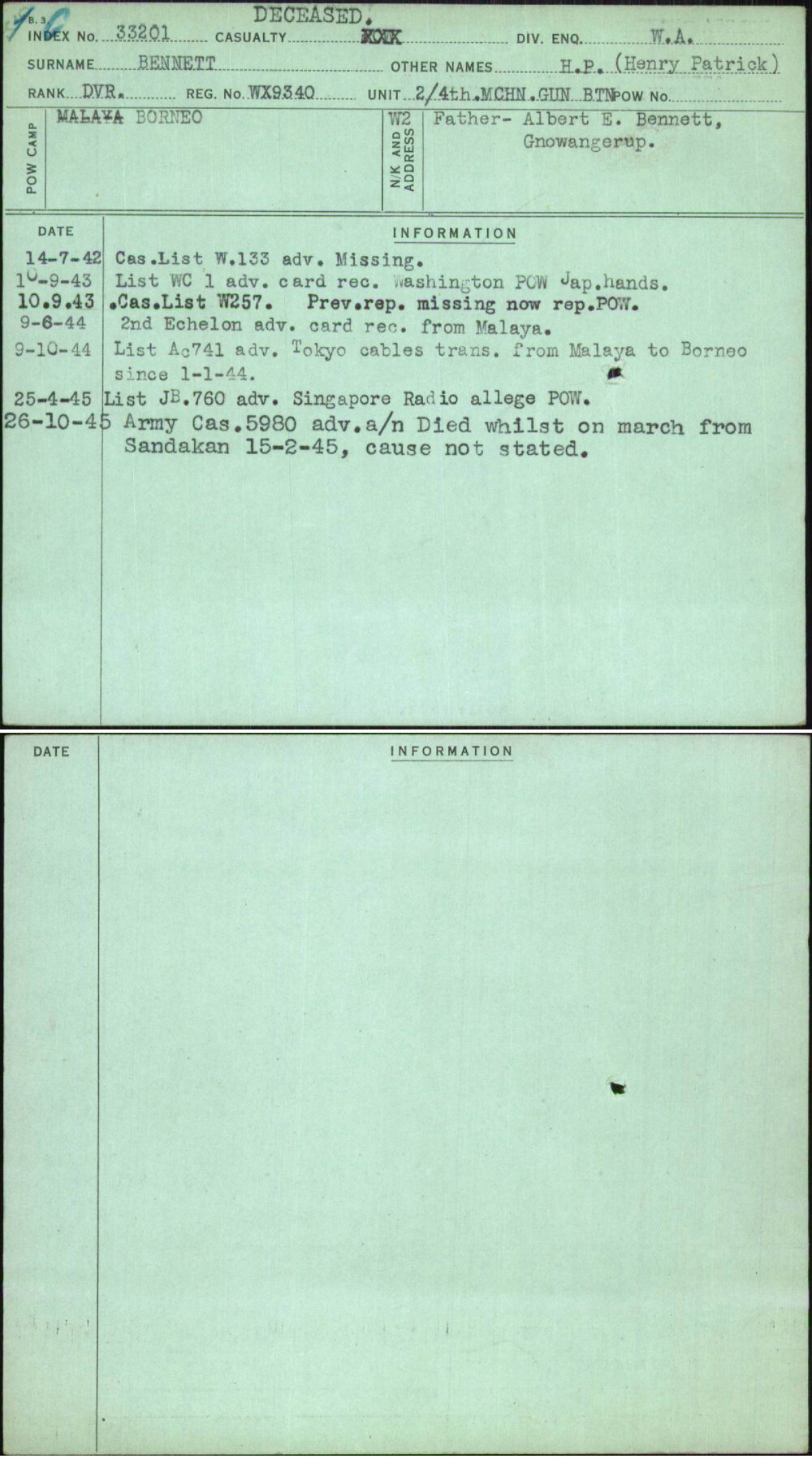 Bennett, H P (Henry Patrick), WX9340