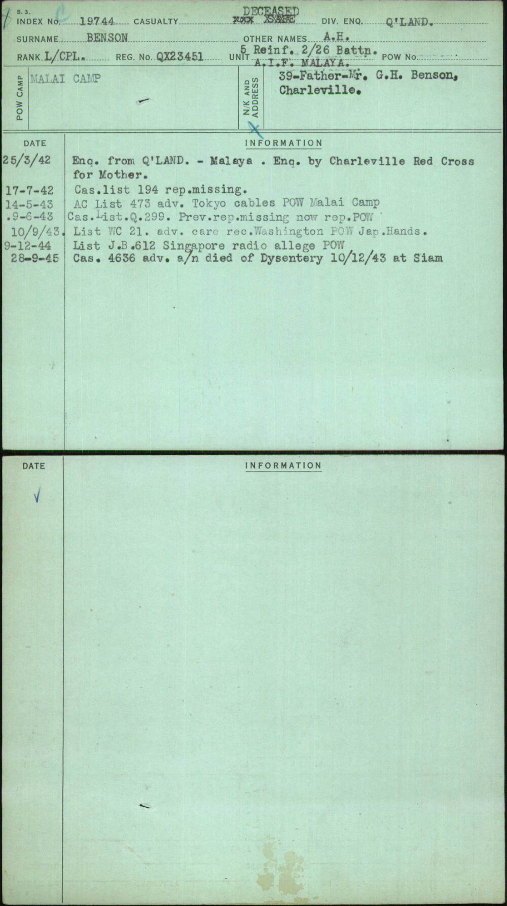 Benson, A H, QX23451