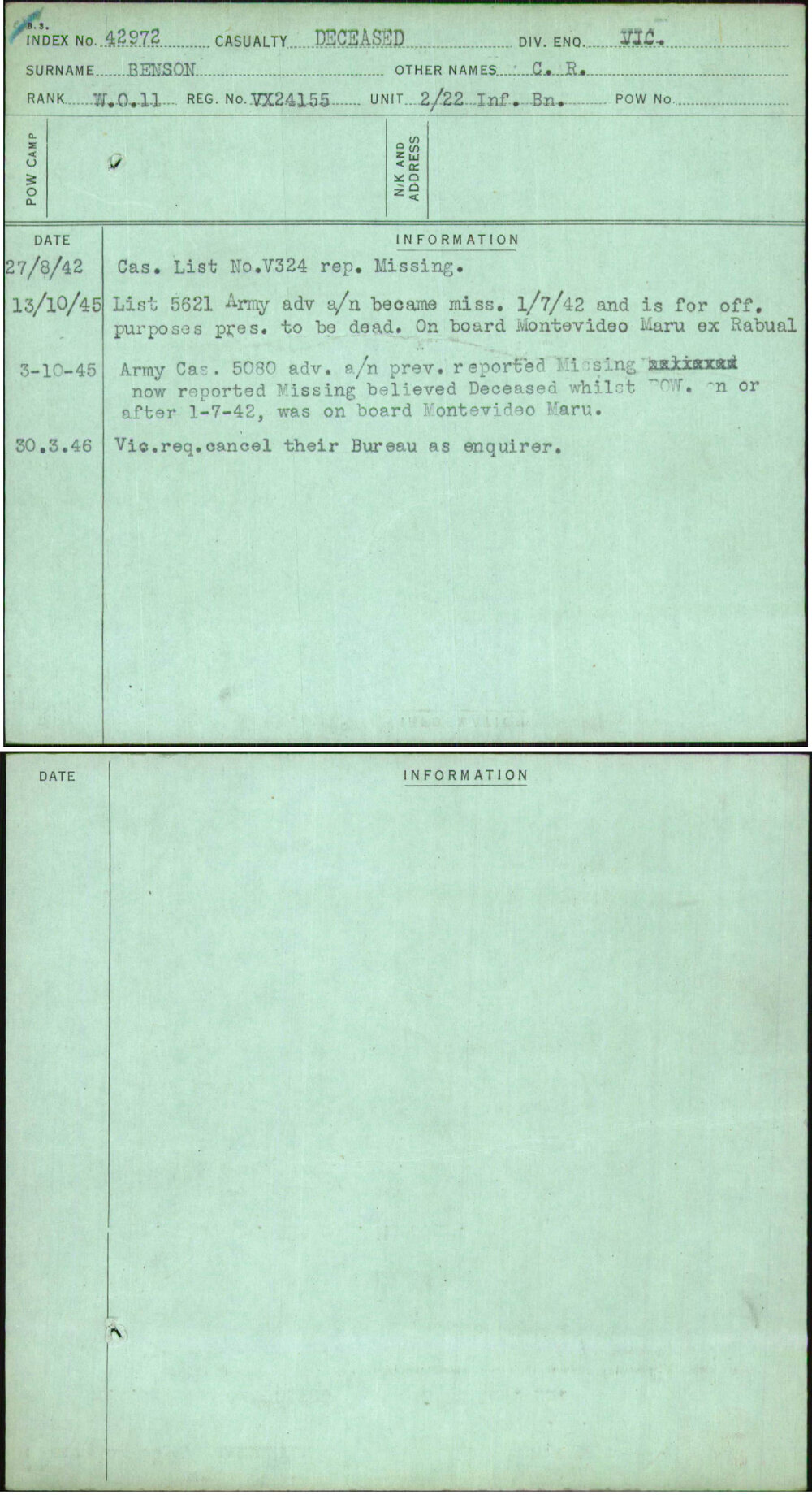 Benson, C R, VX24155