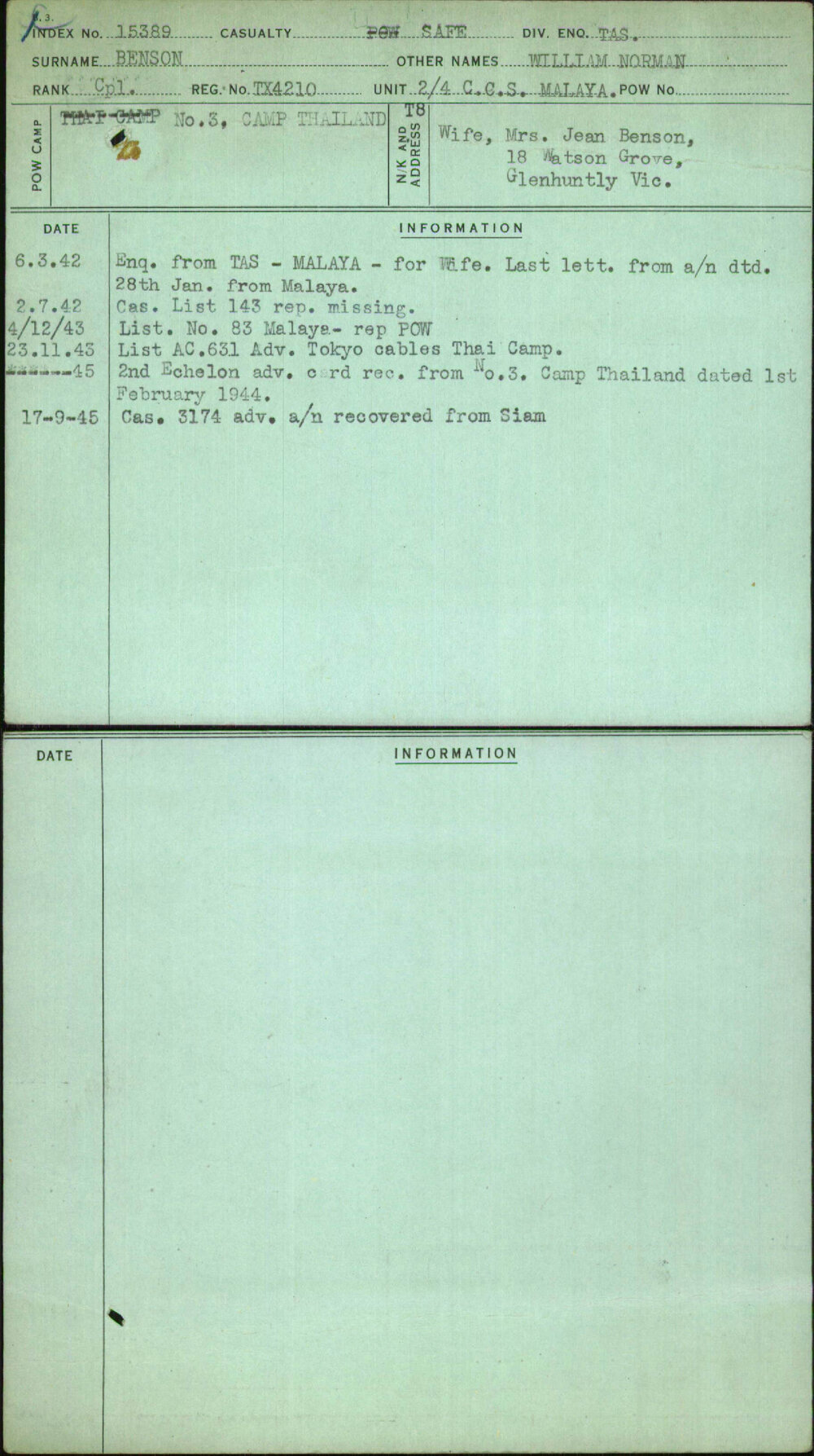 Benson, William Norman, TX4210