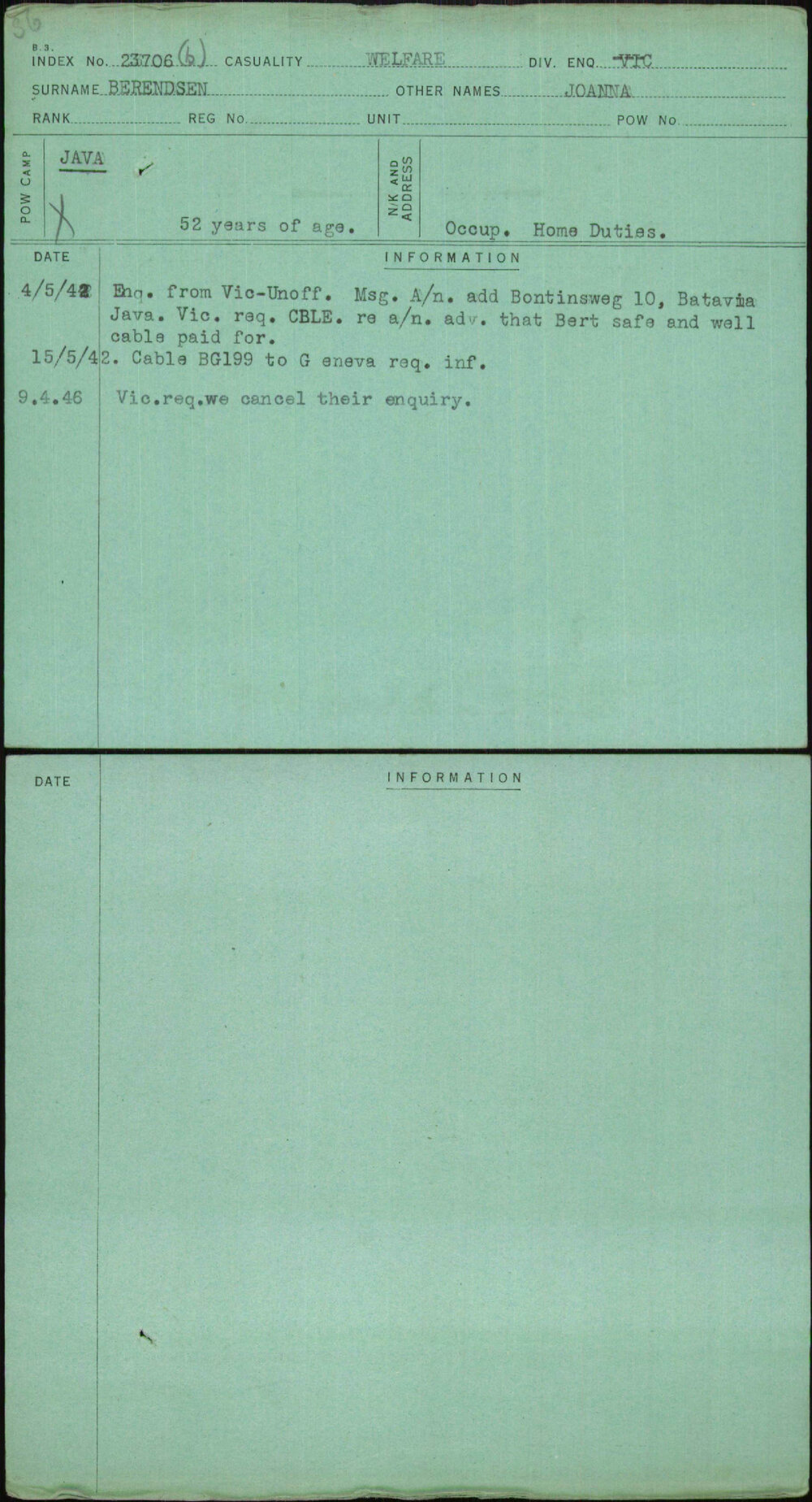 Berendsen, Joanna, [No Service Number]