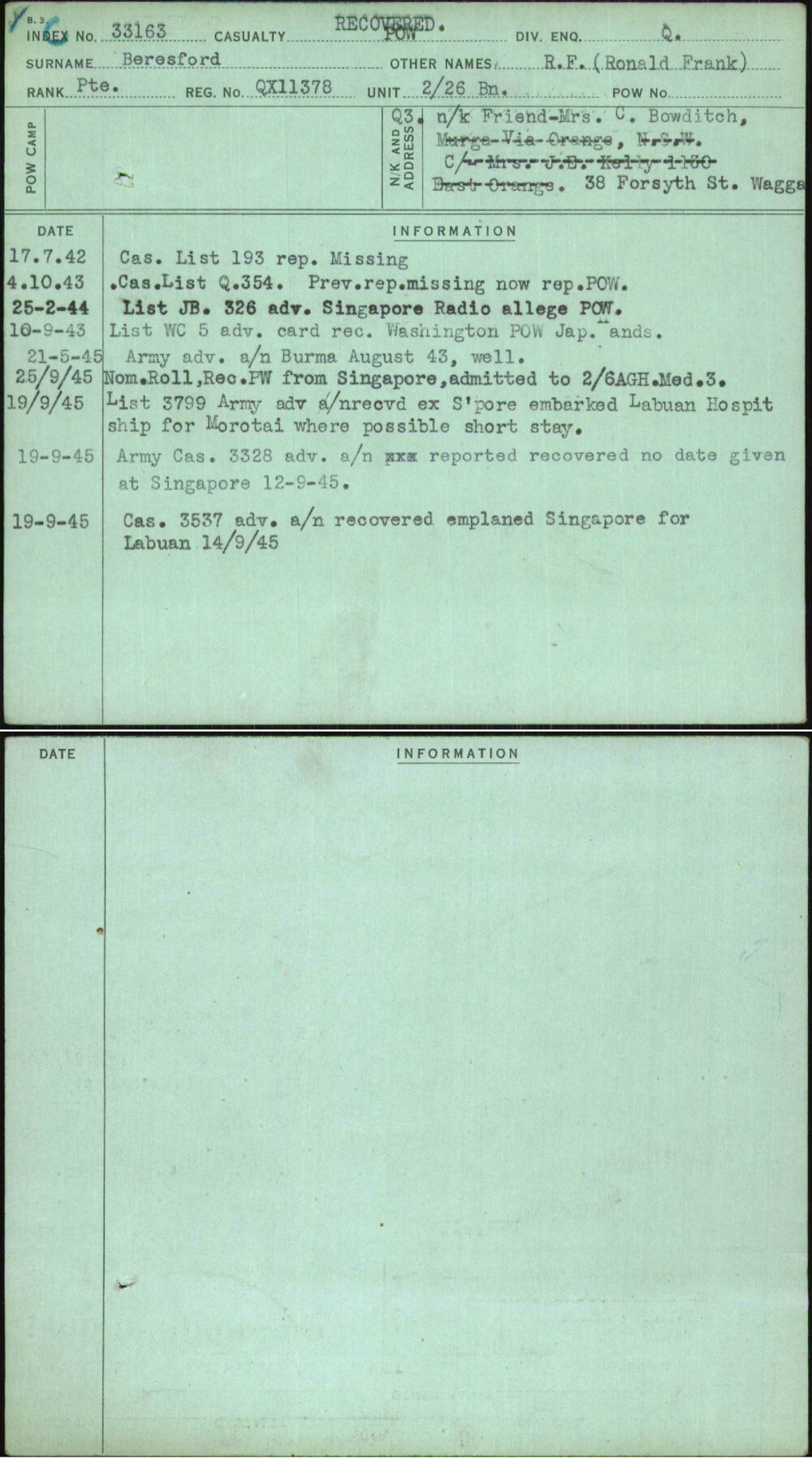 Beresford, R F (Ronald Frank), QX11378