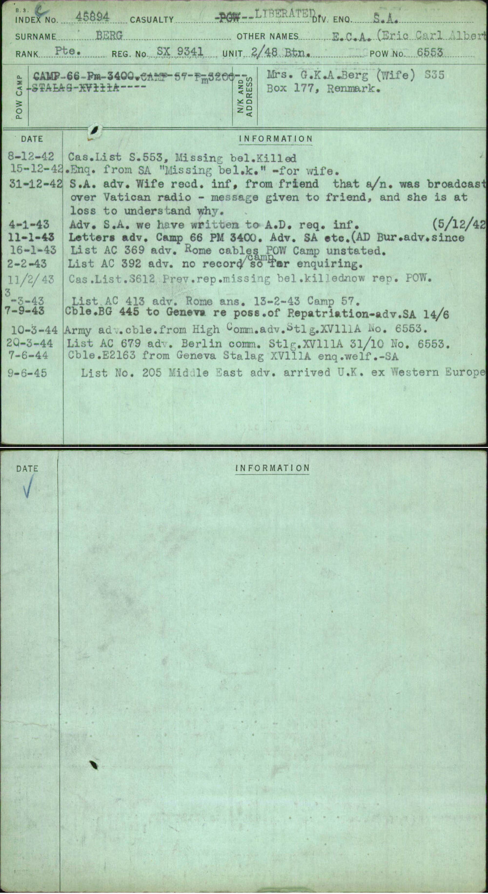 Berg, E C A (Eric Carl Albert, SX9341