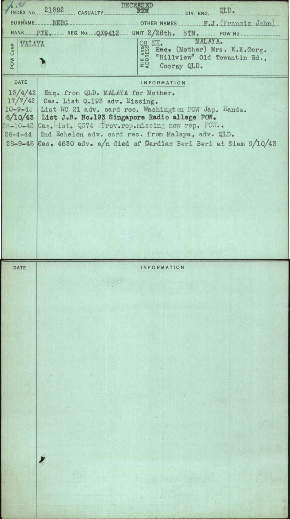 Berg, F J (Francis John), QX9412