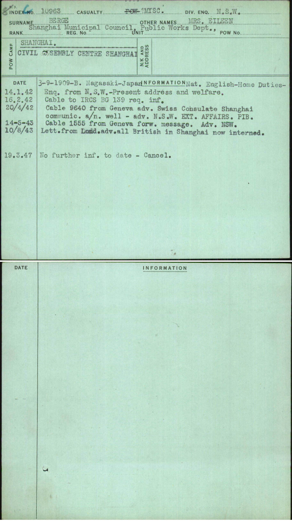 Berge, Mrs Eileen, [No Service Number]