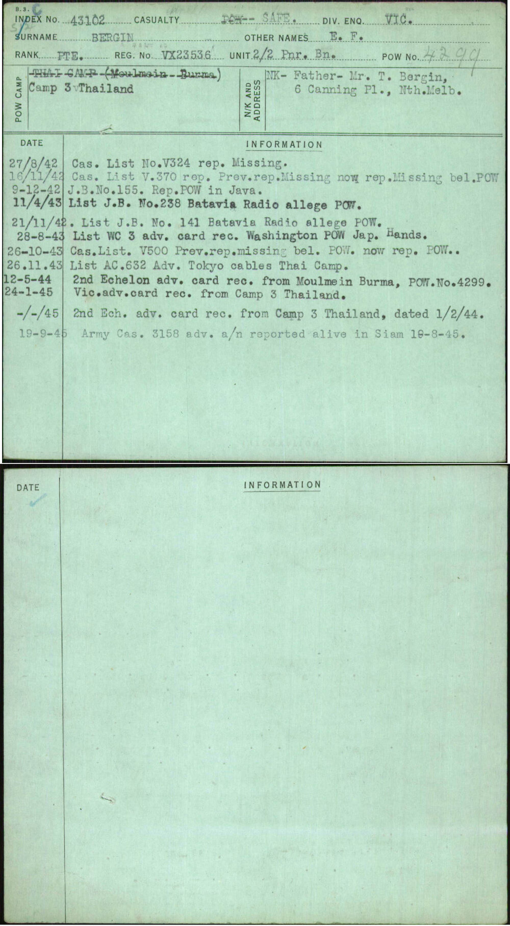 Bergin, E F, VX23536