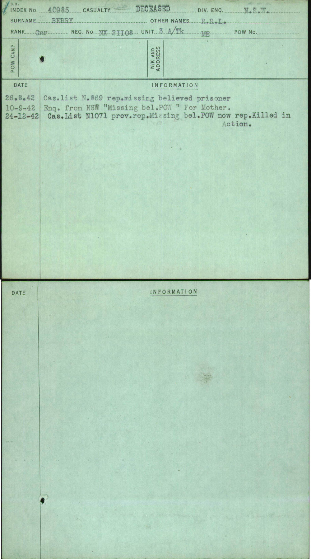 Berry, R R L, NX21108