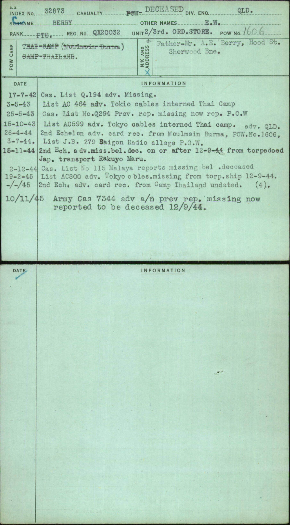 Berry, E W, QX20032
