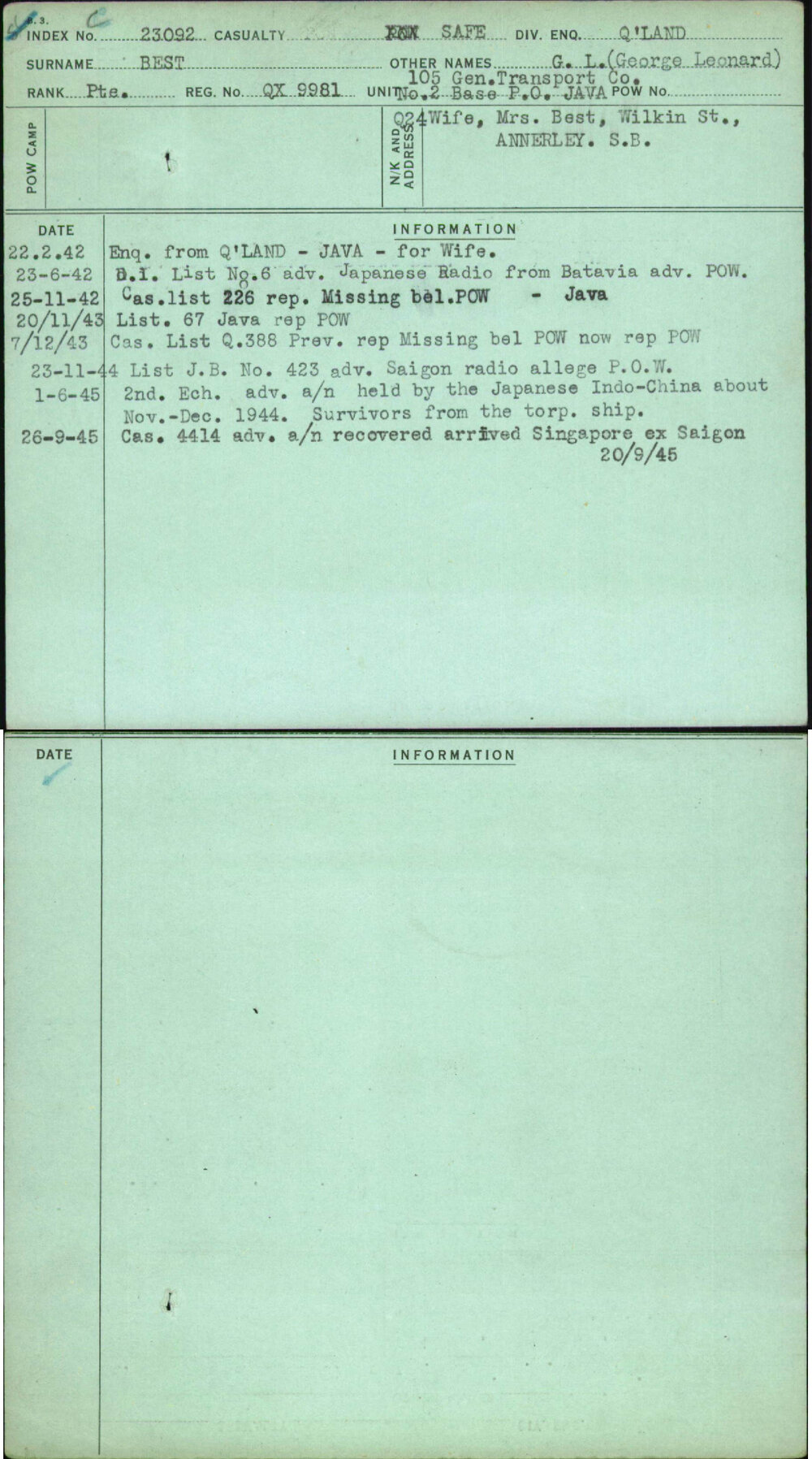 Best, G L (George Leonard), QX9981