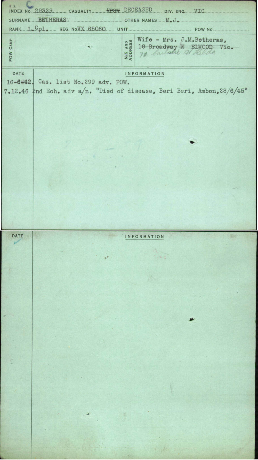 Betheras, M J, VX65060
