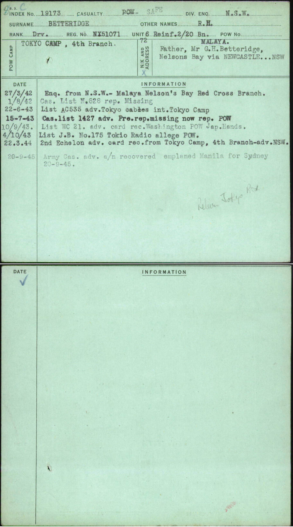 Betteridge, R H, NX51071