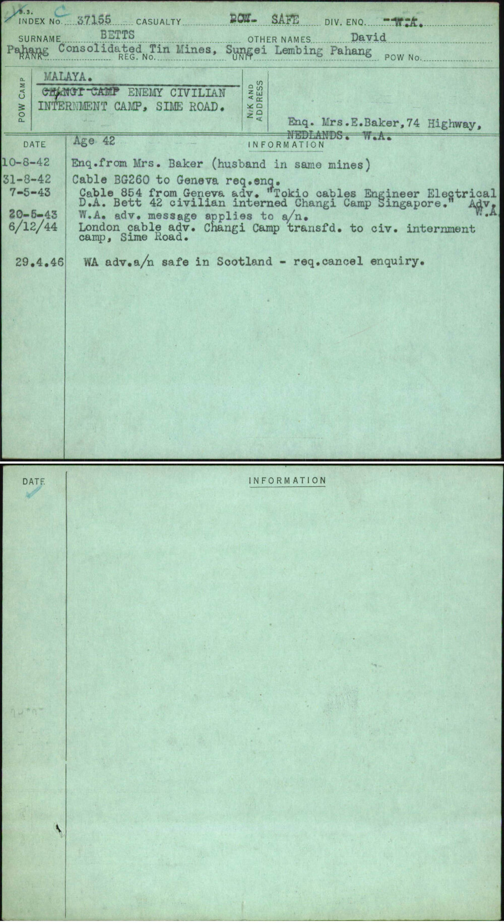Betts, David, [No Service Number]