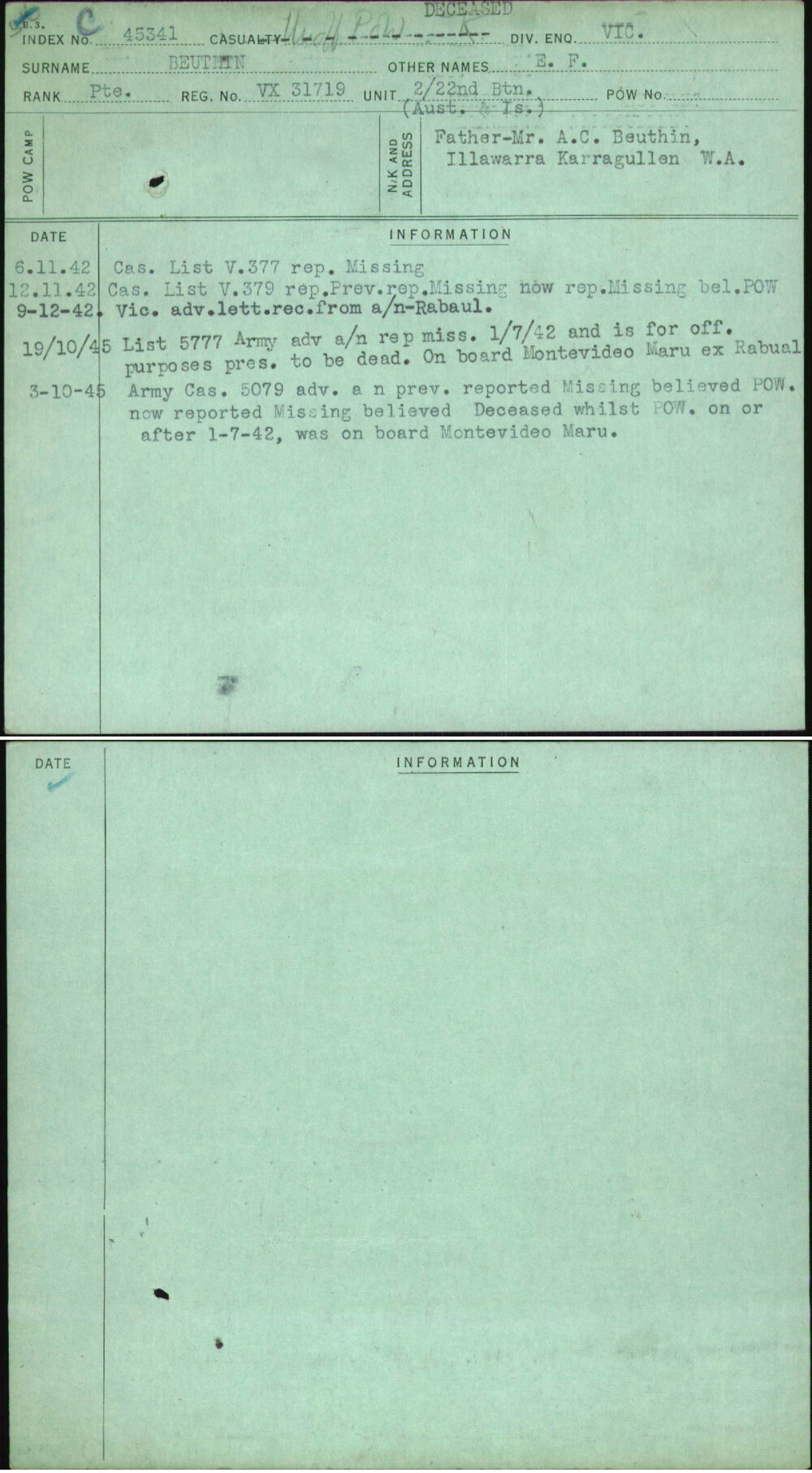 Beuthin, E F, VX31719
