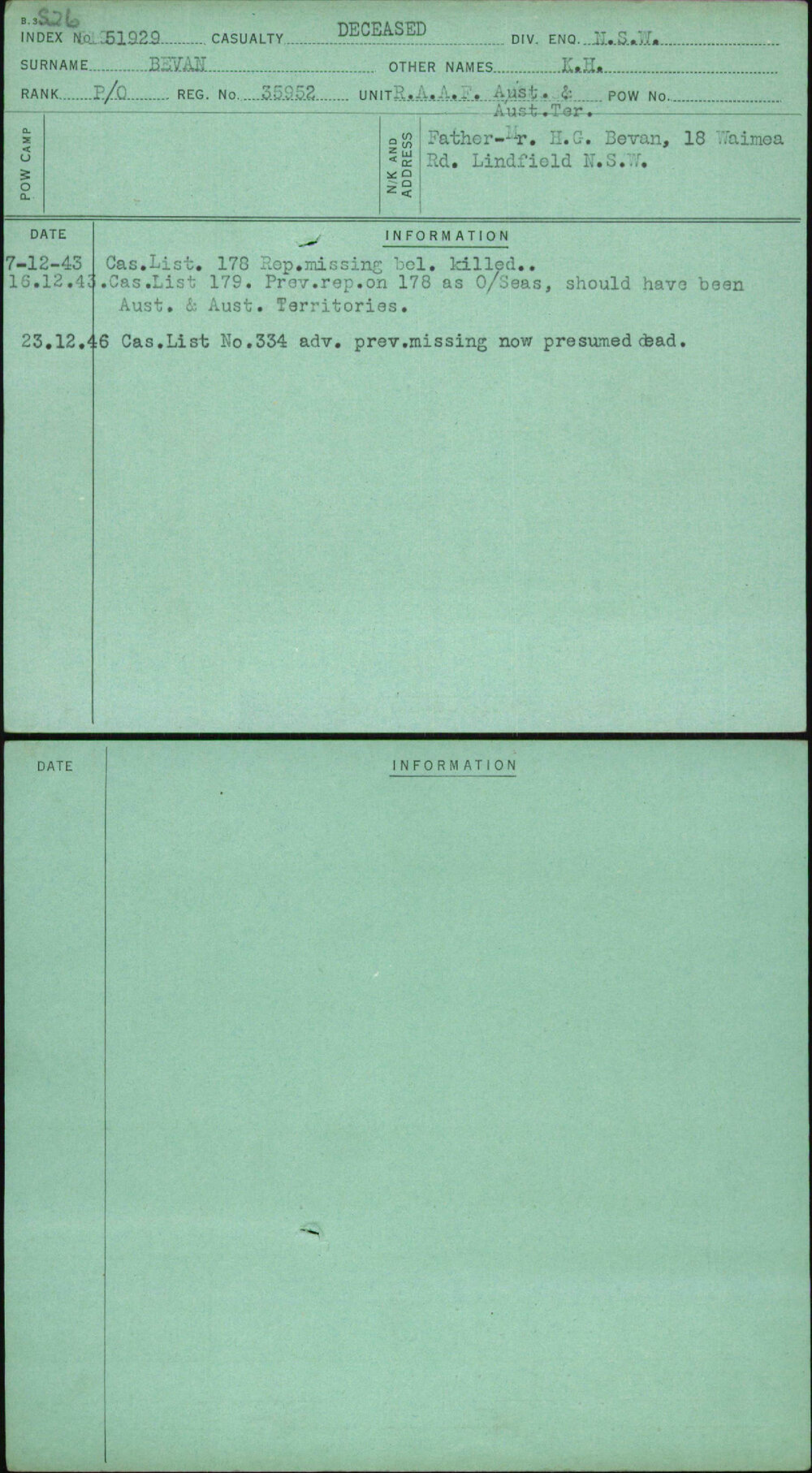 Bevan, K H, 35952