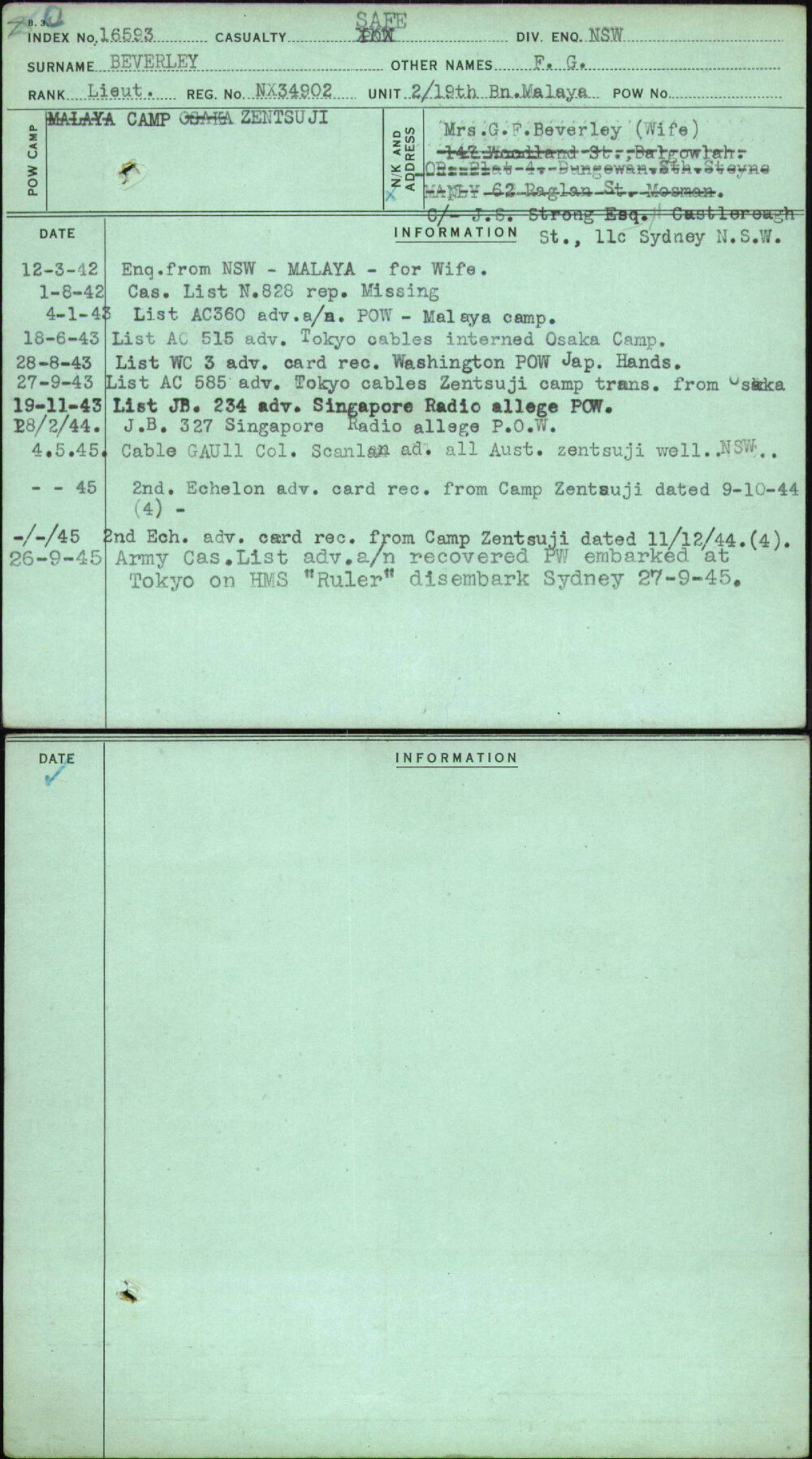 Beverley, F G, NX34902