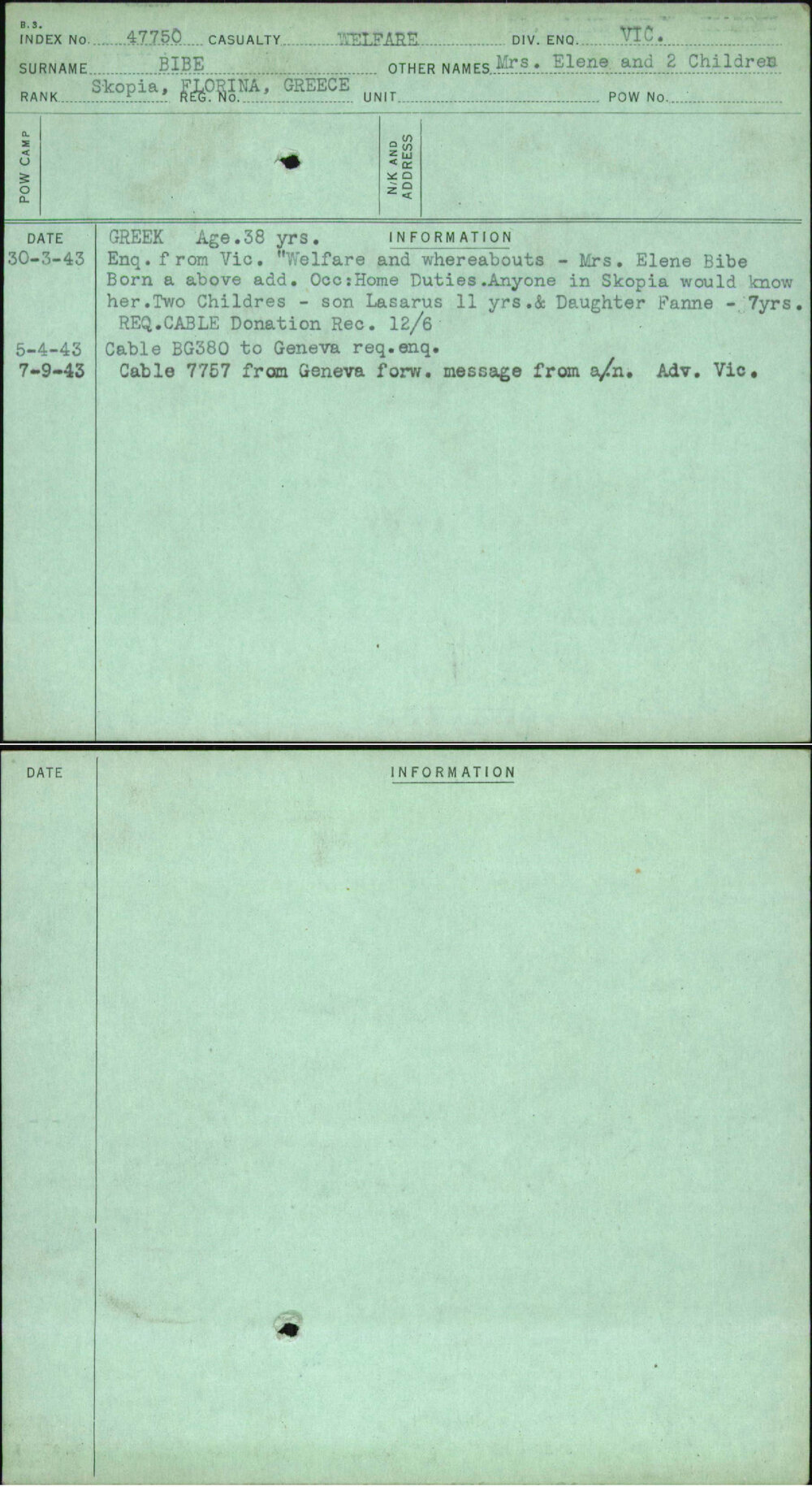 Bibe, Mrs Elene And 2 Children, [No Service Number]