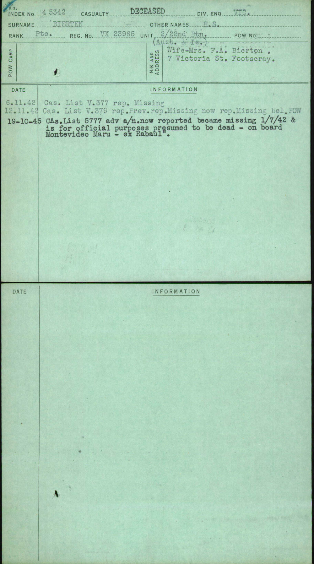 Bierten, H S, VX23965