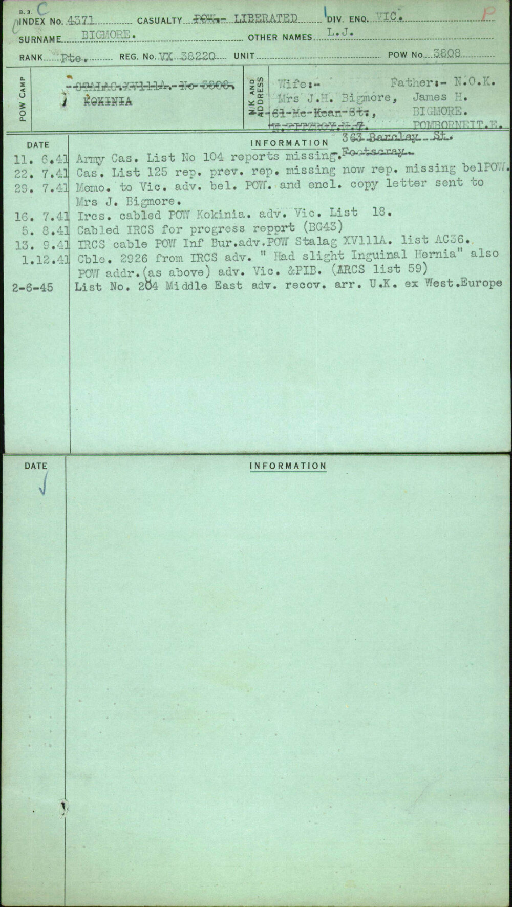 Bigmore, L J, VX38220