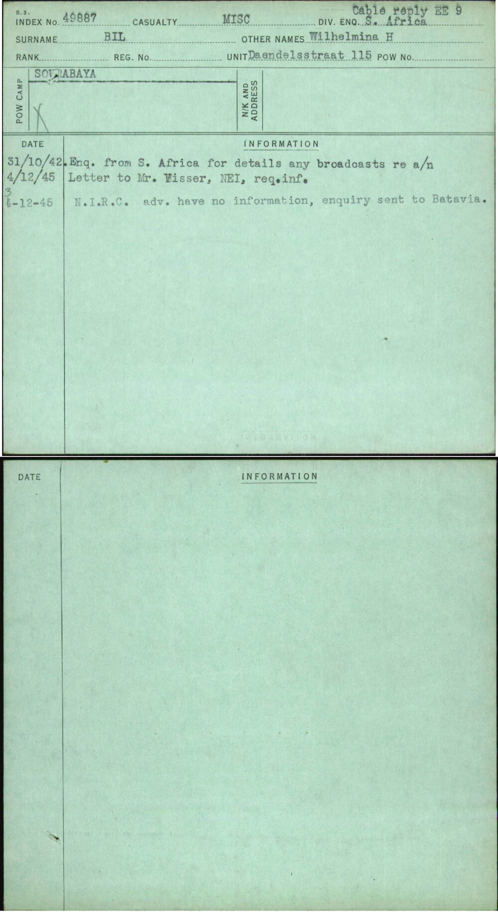 Bil, Wilhelmina H, [No Service Number]