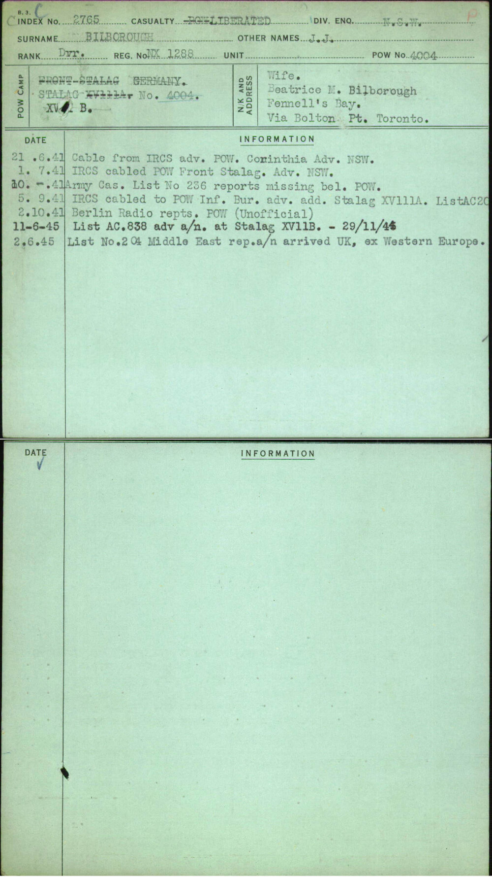 Bilborough, J J, NX1288