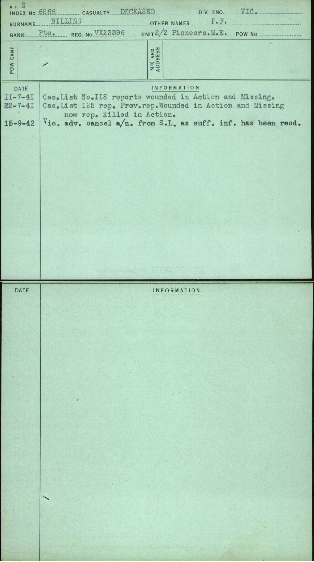 Billing, F F, VX23396