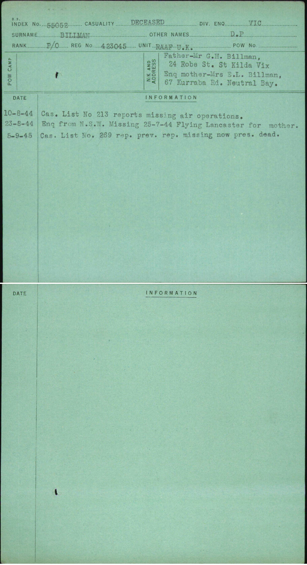 Billman, D P, 423045