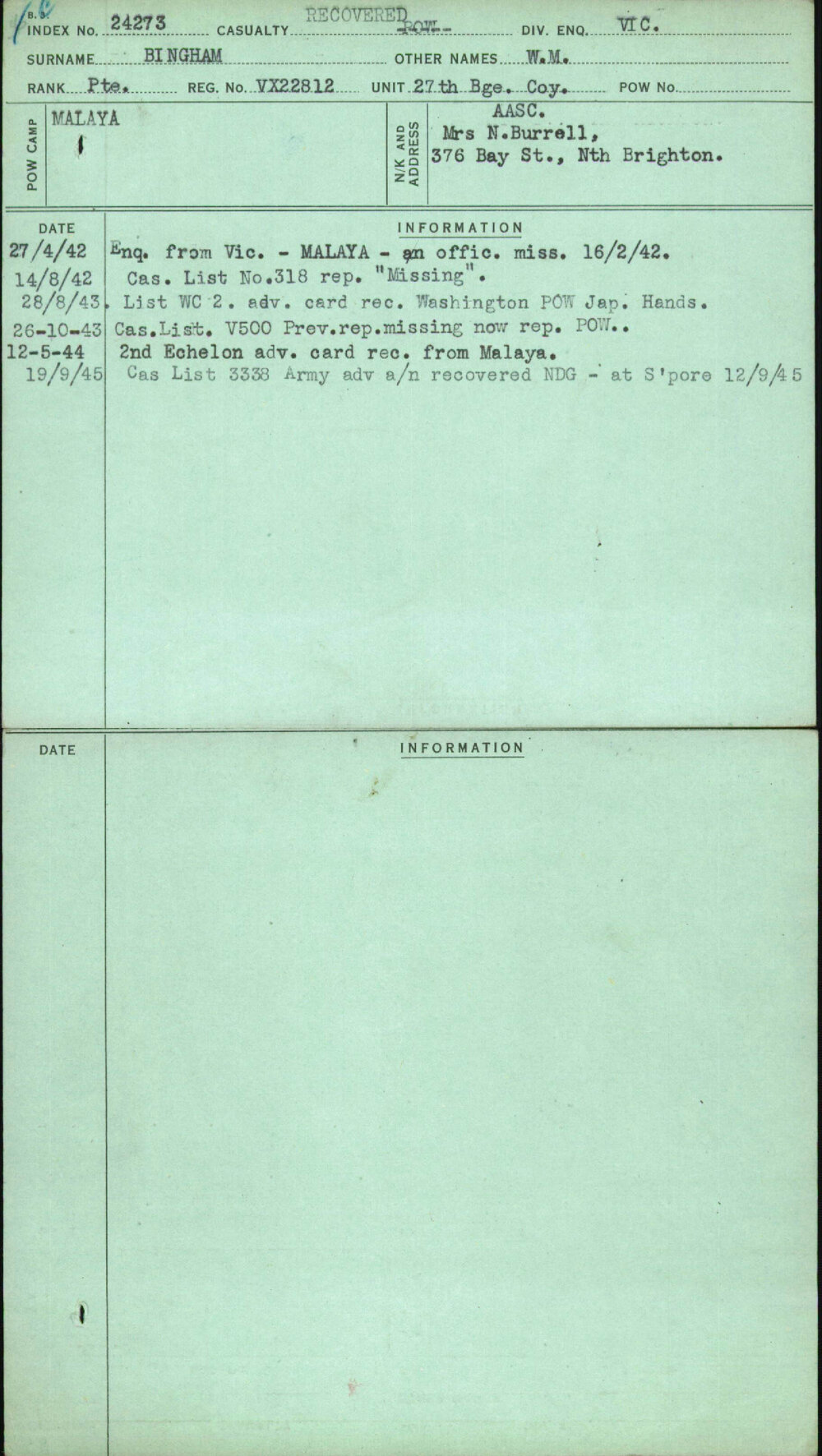Bingham, W M, VX22812