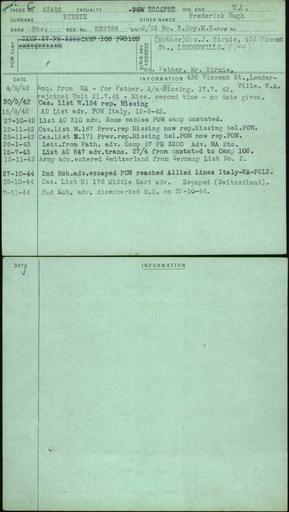 Birnie, Frederick Hugh, WX9786
