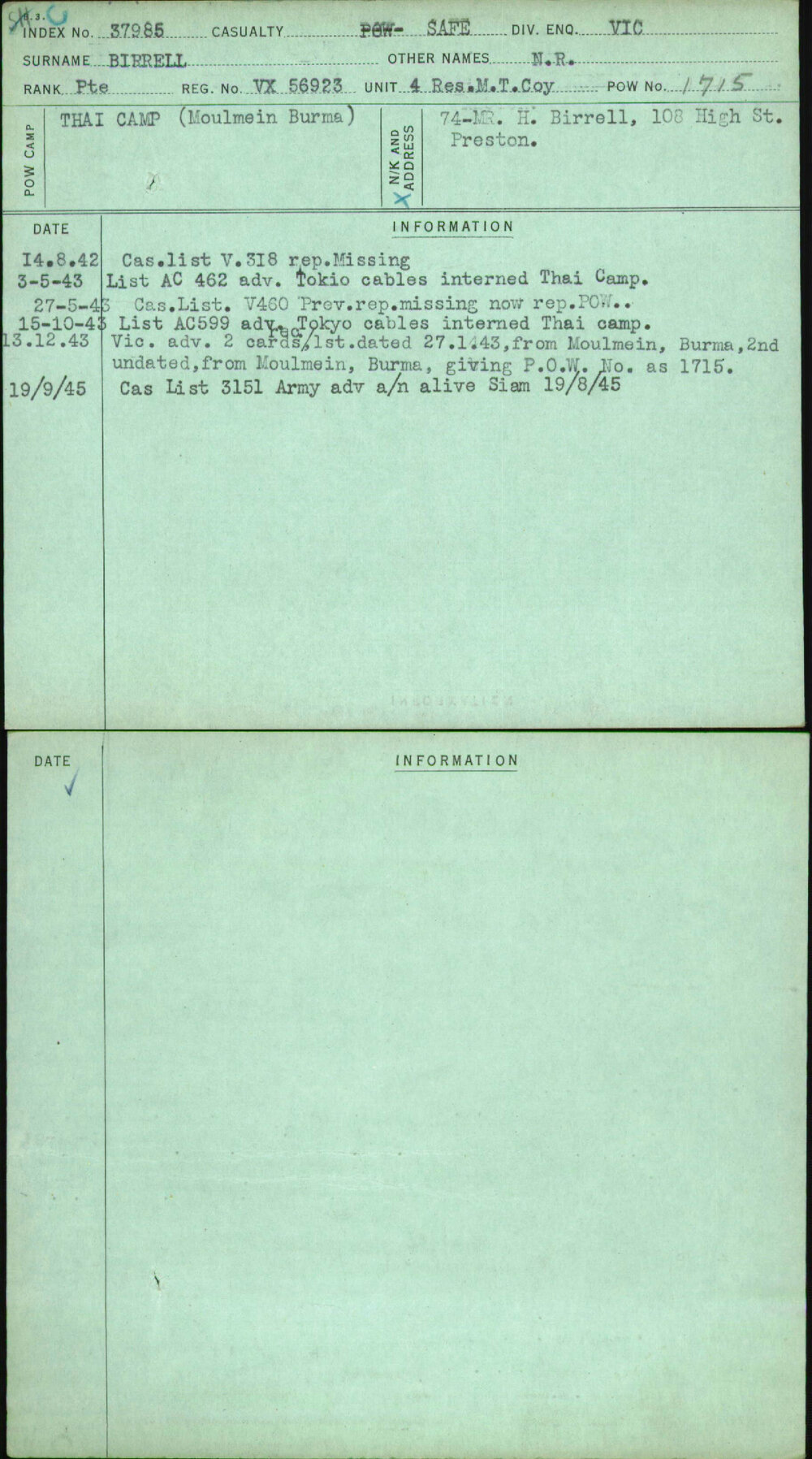 Birrell, N R, VX56923