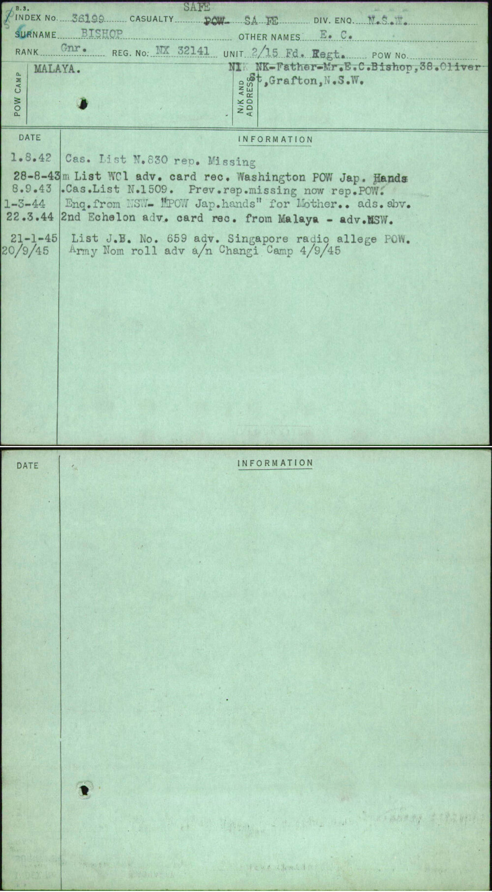 Bishop, E C, NX32141