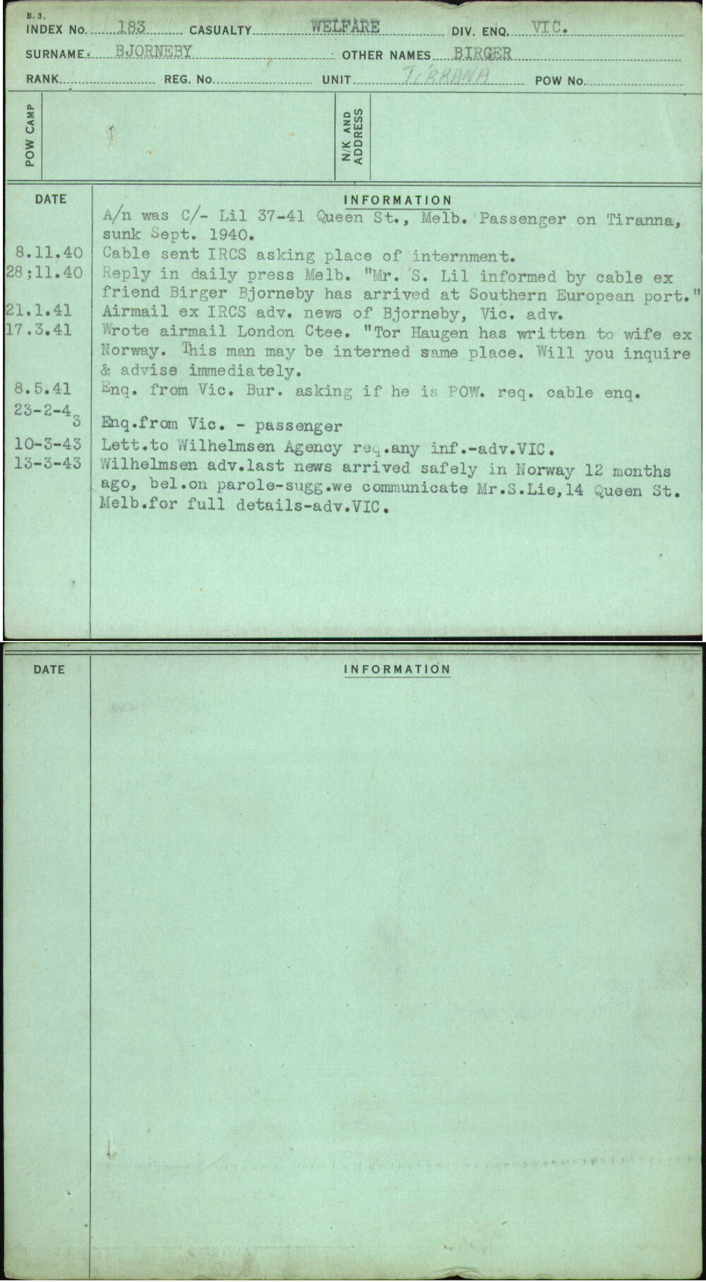 Bjorneby, Birger, [No Service Number]